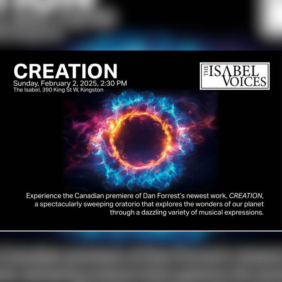 Our friends at The Isabel Voices have very generously offered 2 tickets for the Canadian premiere of Creation, which is sure to be an incredible performance!
Please like their FB page ( facebook.com/isabel.voices ) and make a comment, like and/or share this post for a chance to win!