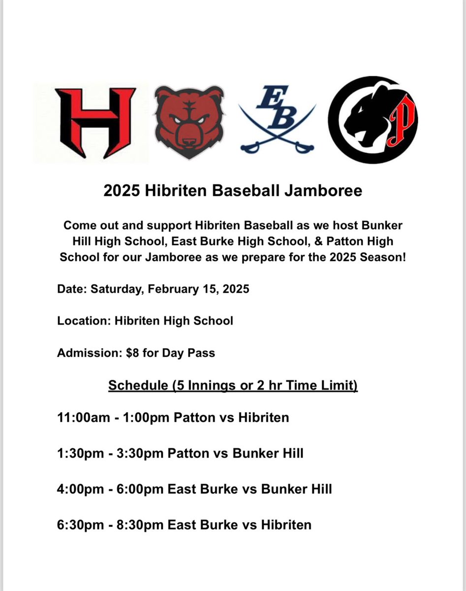 3 weeks away from our Jamboree! 
Come out and support Hibriten Baseball as we kick off the 2025 season! ⚾️🐾