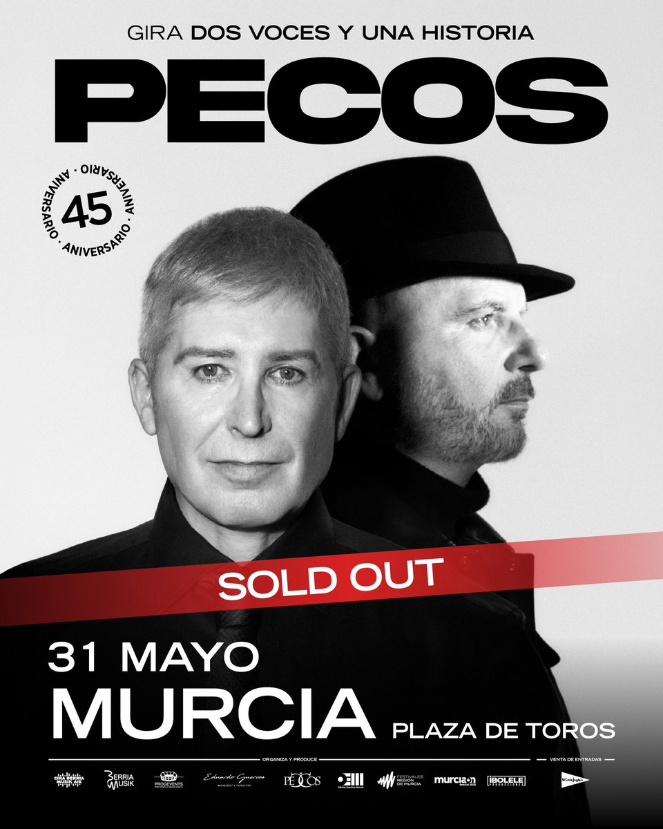 Pecos cuelga el cartel de SOLD OUT en sus fechas confirmadas para Valencia y Murcia 💥💥💥
🗓️ 18 MAY Valencia
🗓️31 MAY Murcia
🎫 consulta las ciudades y entradas disponibles de la Gira Dos Voces Y Una Historia en la web!!