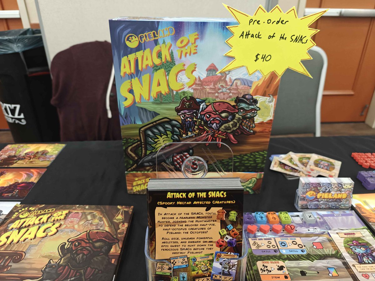 PielandWorld's tweet photo. It's our last day at FlingCon here in San Antonio, TX 🤠🥧
Remember to stop by and say hi, and maybe even pre-order a copy of Attack of the SNACs ⚔️
#boardgame #newgame #AOTS https://t.co/0Pl14zV7US