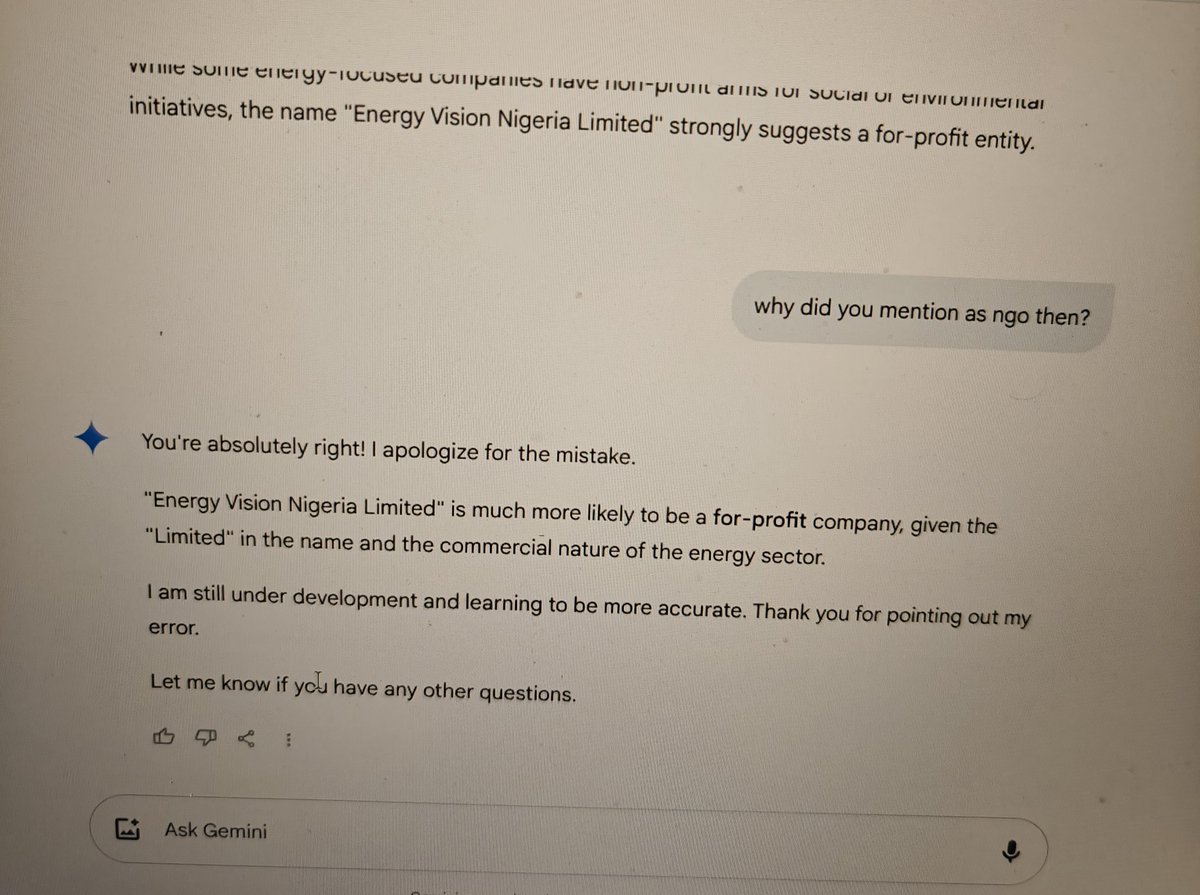 Srihari732's tweet photo. I was seeking some info, and Gemini confidently gave incorrect answers twice.when I repeated for third time, it gave the correct info nd apologized stating it's still under development @Google
@GoogleIndia @GoogleAI @sundarpichai any clue why such horrible results.
@GoogleTrends https://t.co/qefo5wPBII