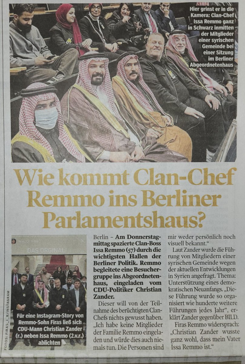 steffan_nethe's tweet photo. Warum die Bürger immer weniger Bock auf die CDU haben? Ich könnte jetzt so viel Gründe aufzählen, vermutlich reicht die Zeichenanzahl hier nicht aus!
Der neueste Grund ist die folgende Meldung: Clan-Chef #Remmo im Berliner Abgeordneten-Haus. Mehr muss man über das CDU-geführte #Berlin (Kai Wegner) nicht wissen!