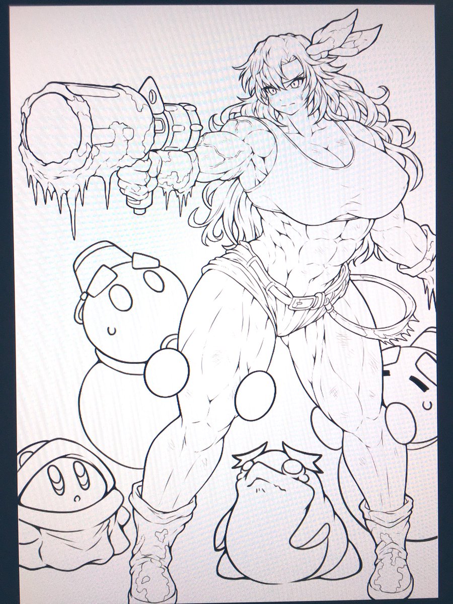 全体の線画が出来ました。
ダメージ差分も描いてますが、さりげなく冷気を吐いてるペンギーが描いててちょっと面白かったです(笑) 