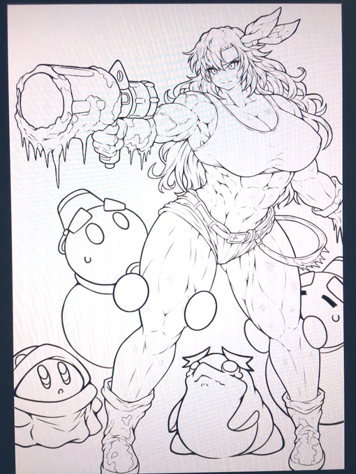 全体の線画が出来ました。
ダメージ差分も描いてますが、さりげなく冷気を吐いてるペンギーが描いててちょっと面白かったです(笑) 