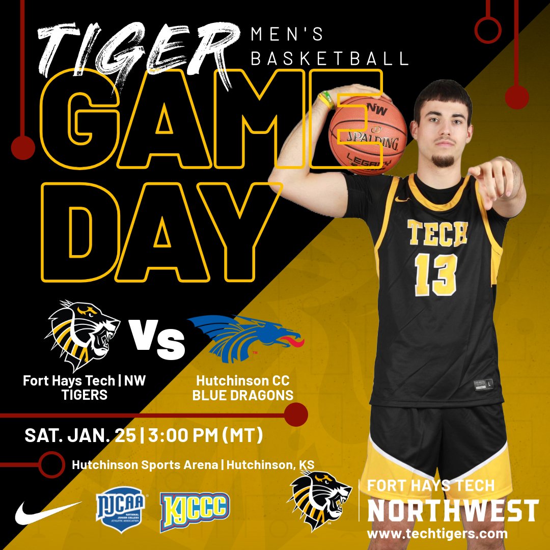🏀GAMEDAY🏀

<a href="/TechTigersMbb/">Fort Hays Tech NW Tigers Men’s Basketball</a> (5-12, 3-10)
🆚
<a href="/hutchccmbb/">Blue Dragon Men's Basketball</a> (13-6, 9-4)
⏰ 3:00PM MT
📌 Hutchinson Sports Arena | Hutchinson, KS
💻techtigers.com/fan_central/Wa… 
📺 KJCCC APP
