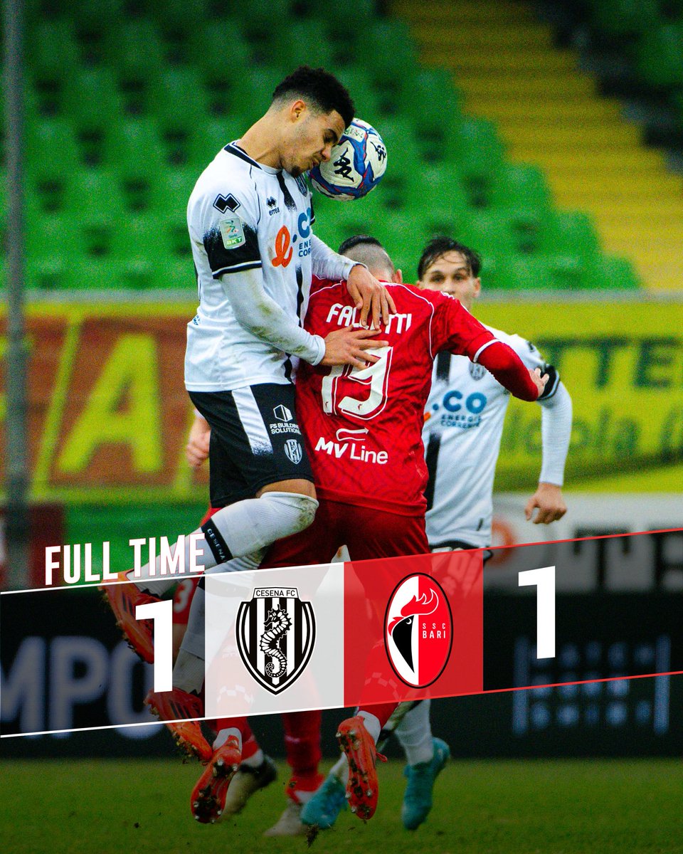 sscalciobari's tweet photo. ⚪️🔴🐔 #CESBAR FT 1-1 
[23’ pt Favilli, 38’ st Lagumina (R)]
•
#sscbari #serieBKT #serieB https://t.co/aT1HXym0Py