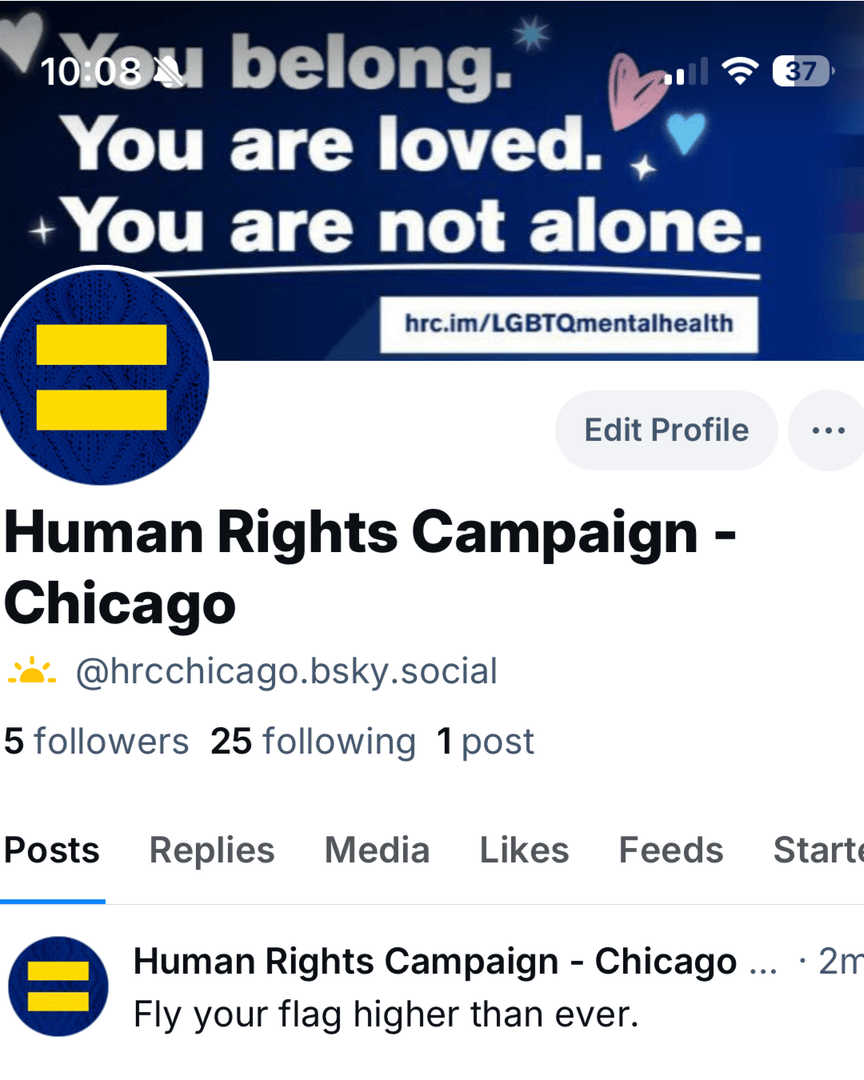 🌟 Join us on Bluesky! 🌈 We’re advocating for equality, celebrating diversity, and uplifting every voice in Chicago. 💙 Together, we’ll make an impact! 💪

Follow us: bsky.app/profile/hrcchi…

#HRCChicago #EqualityForAll #LGBTQ+Rights