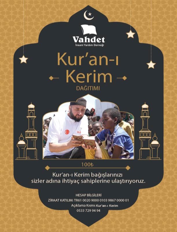 vahdetdernegi's tweet image. 📍Kur&apos;an-ı Kerim Dağıtımı

Kur&apos;an-ı Kerim bağışlarınızı sizler adına ihtiyaç sahiplerine ulaştırıyoruz.

1 Adet Kur&apos;an-ı Bedeli: 100₺

#kuran
#dağıtım
