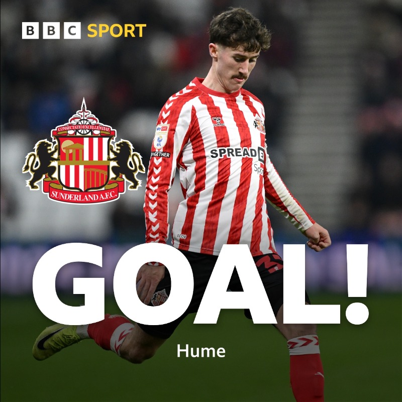 bbcnewcastle's tweet photo. 🔴⚪️⚽️GOAL‼️Trai Hume '72

Sunderland 2-1 Plymouth

Live text: https://t.co/nVum70W6xi

#SAFC | #SUNPLY | #pafc