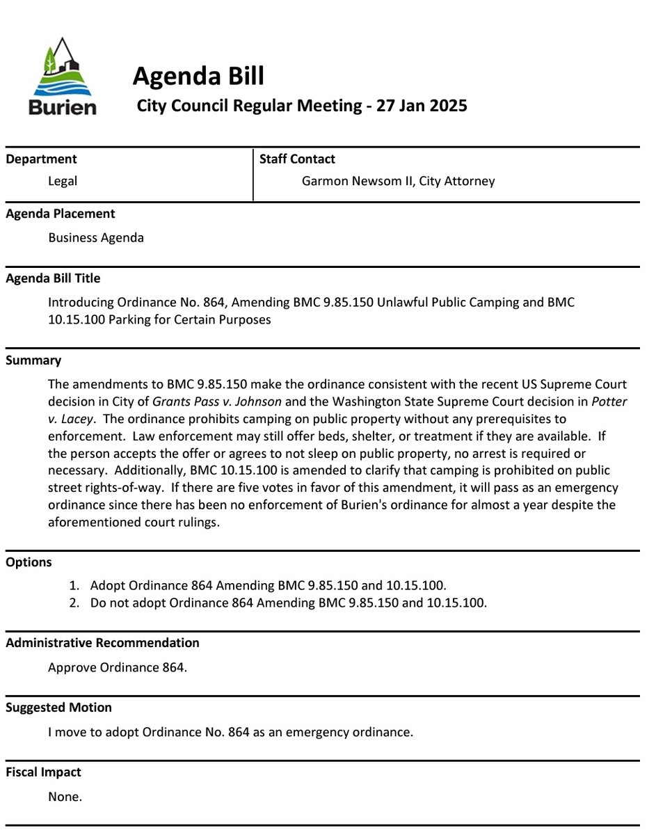 AlyciaRamirez3's tweet image. On Monday,  #Burien is considering a 24/7 total camping ban that wouldn&apos;t require them to offer services.

Burien has no permanent shelter beds and few services. If passed, this would effectively ban unsheltered folks from existing in the city 
 burienwa.civicweb.net/document/20562…