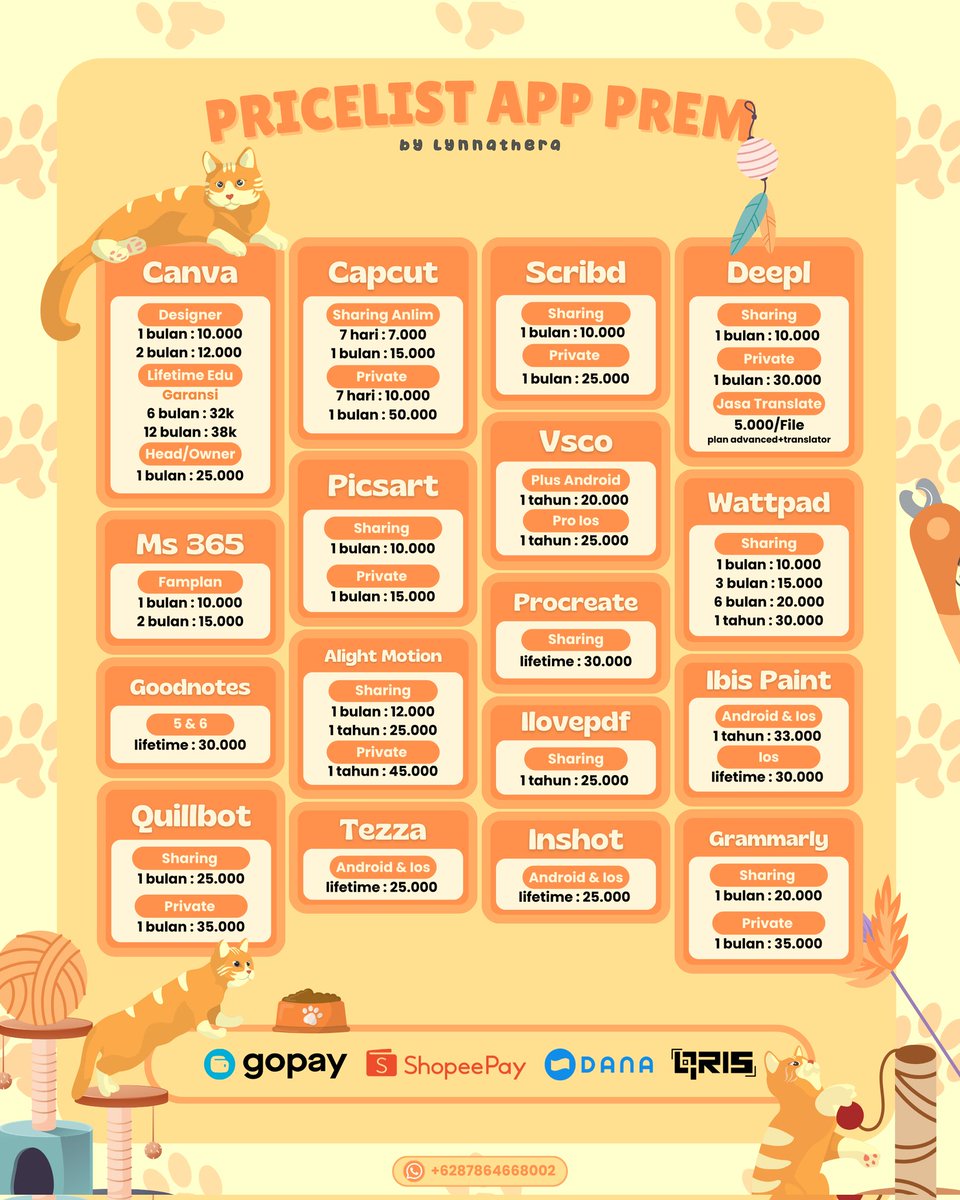 Lynnathera's tweet image. meoww😸🐾 akuu readyy

netflix canva viu spotify prime video youtube capcut apple music disney picsart dan lainnya ada di katalog

✔️ 100% trusted
📍 with 1000++ testimonials and still counting on pinned @Lynnathera
🛒order : wa.me/6287864668002