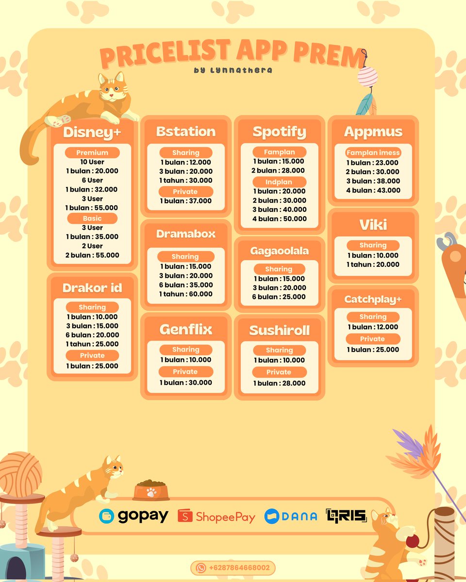 Lynnathera's tweet image. meoww😸🐾 akuu readyy

netflix canva viu spotify prime video youtube capcut apple music disney picsart dan lainnya ada di katalog

✔️ 100% trusted
📍 with 1000++ testimonials and still counting on pinned @Lynnathera
🛒order : wa.me/6287864668002