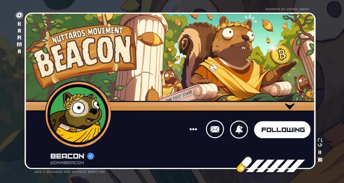 // REBRANDING // 

Proposition de Branding aujourd'hui pour <a href="/0xxbeacon/">Beacon | ∑:</a> ! 
J'ai repris son personnage issu de son projet @SquirrelMove (qui est très bien servit en illustration par ailleurs) et j'ai brodé un univers autour avec ses différents projets en Bio ! 🐿

Bon Week End les