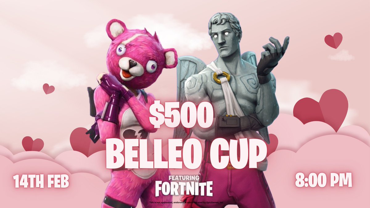 🏆$500 BELLEO CUP🏆
✨CO-ED✨

📅 Feburary 14th
🎯 Zero Build
🎮 8:00 PM GMT

📌To be chosen: 
Follow @Leomsm_ @igirlybella✍️
Like &amp; Retweet ♻️
Reply with interest 💜