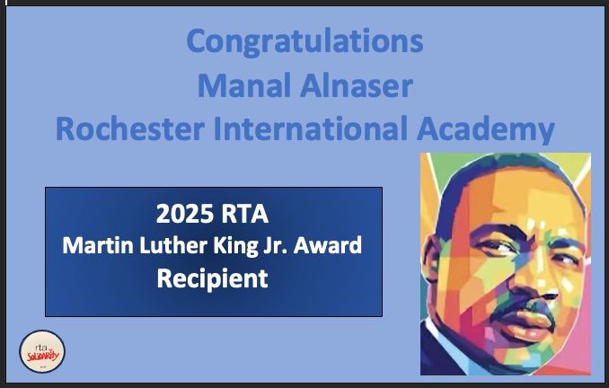 Congratulations to Manal Alnaser from Rochester International Academy (Secondary), a recipient of the 42nd Annual RTA Martin Luther King. Jr. Awards. <a href="/RCSDRIA/">RIA</a> 
#RTAUnited4Kids