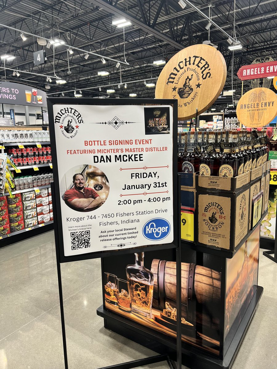 Jen4Seltzer's tweet photo. Brand New @kroger Store in Fishers opening Wednesday with some very special events happening all weekend long!! And Yes, we have plenty of @MichtersWhiskey!! 
Hope to See you there! https://t.co/m6HIkiIPPi