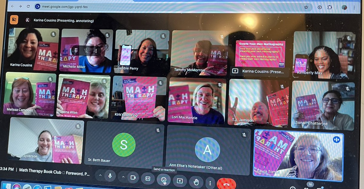 LauraAndKarina's tweet photo. Off to a great start! Our #MathTherapy book club completed our first session 🔥
Looking forward to next week!
Want to join? Complete our Google Form on our 📌 post. We’d love to have 💖YOU💖 join our conversation. @TheMathGuru https://t.co/938P2YHWp0
