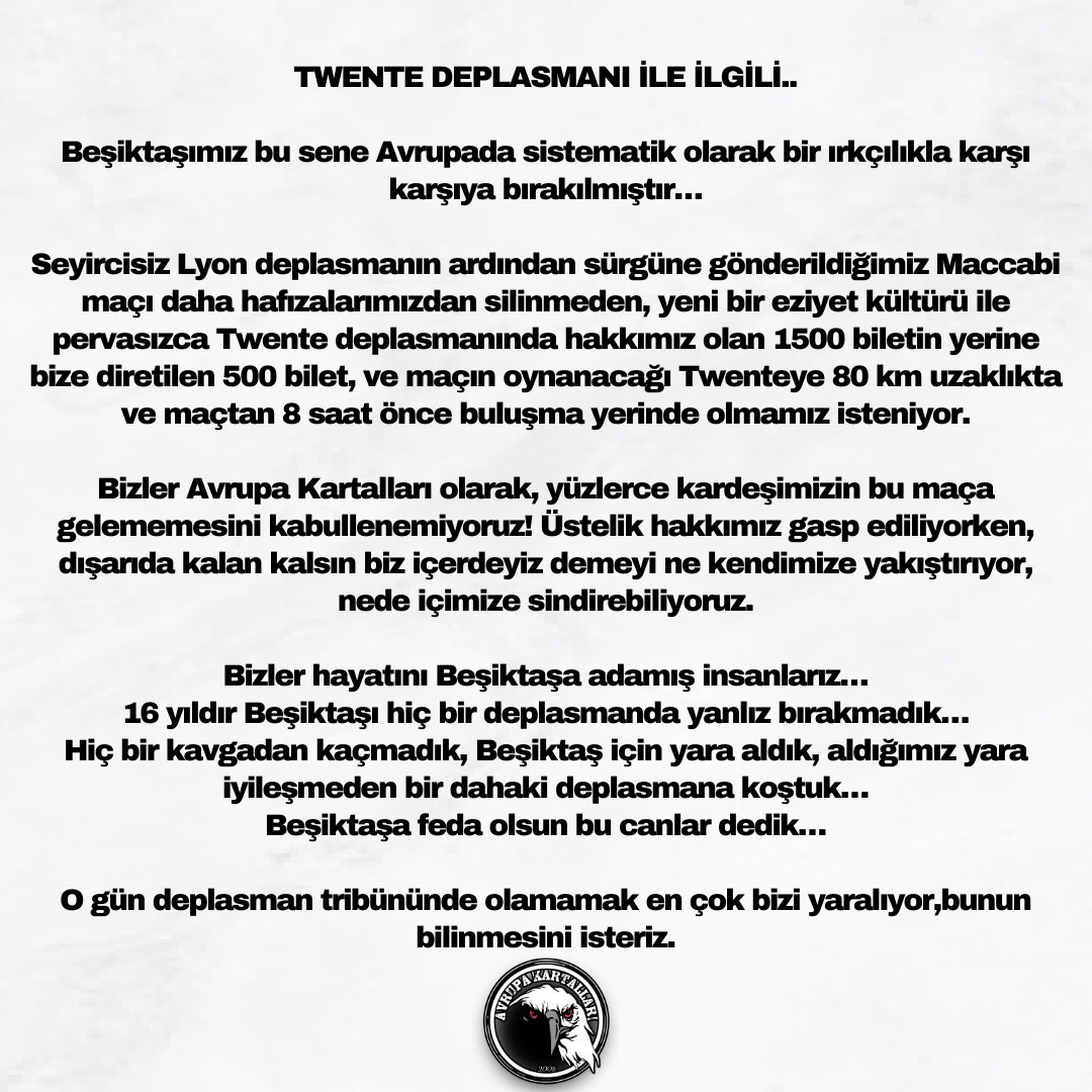 AvrupaKartallar's tweet photo. Twente deplasmanı ile ilgili.. https://t.co/exrnEkchQI