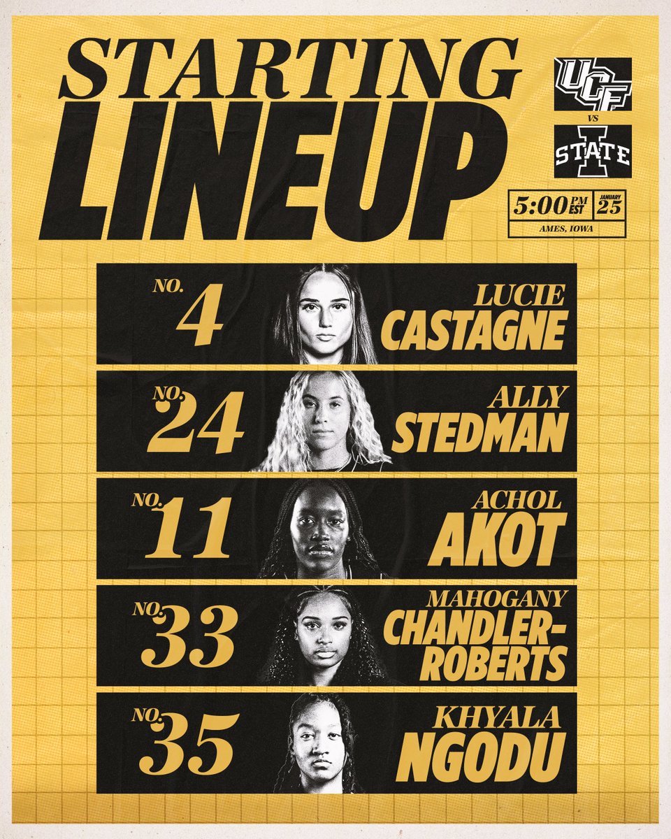 Starters 🆚 Iowa State

📺📊: linktr.ee/ucf.wbb