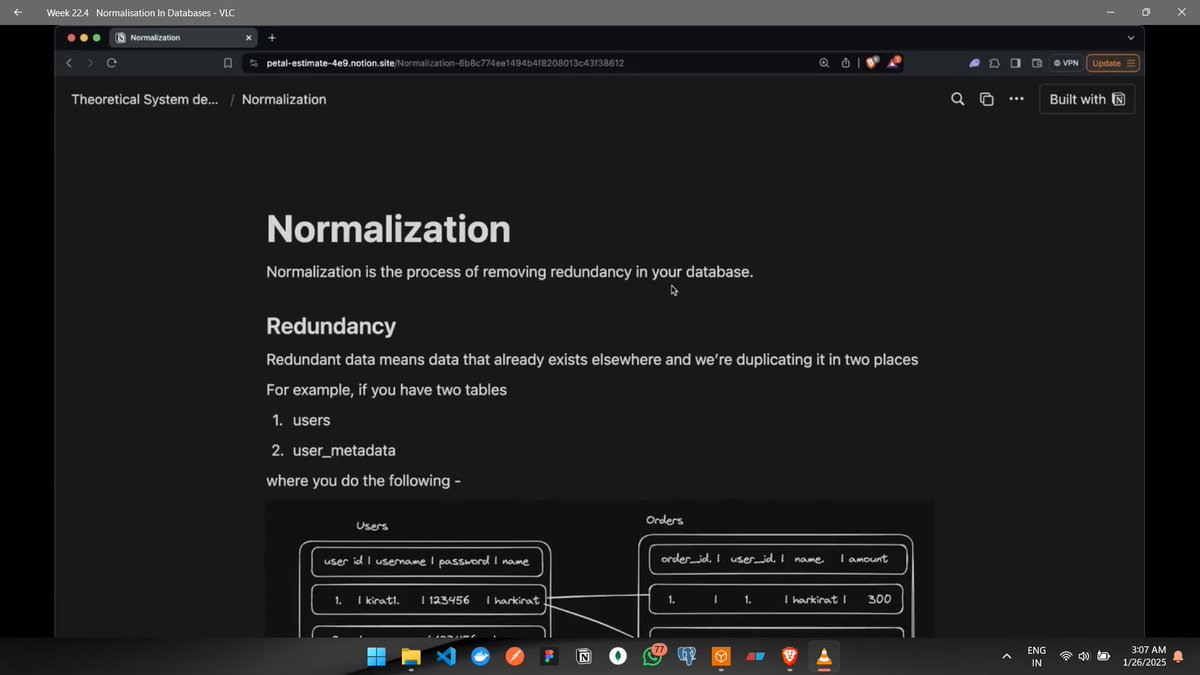 ezeslucky's tweet image. Normalization helps eliminate redundancy and organize your database efficiently.
💡 Example: Split redundant data across tables like users &amp;amp; user_metadata.
Optimize your DB like a pro! 👨‍💻
#DatabaseDesign #Normalization #TechTips 
@kirat_tw @100xDevs