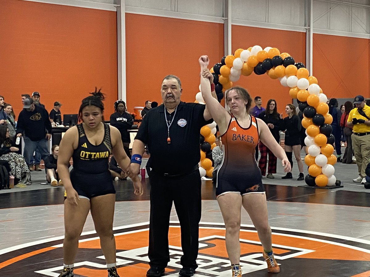 BakerWomensWR's tweet photo. WARRIOR OPEN: Another tech fall win for Nevaeh Wardlow &amp; she advances to the consolation bracket finals. 

#BuiltBakerTough // ⬛️🟧 // https://t.co/LfT7AyqX33