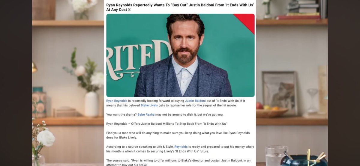 LilyMarin8's tweet photo. @skelygirly @ThePerezHilton One of the things that are going on with all this is the fact that #RyanReynolds wanted to buy #JustinBaldoni out&he didnโt want to sell his project of 5 years. #Baldoni got the rights to the book, but with a #moralityclause. Nothing else needs to be said https://t.co/iCZh0sVNy4