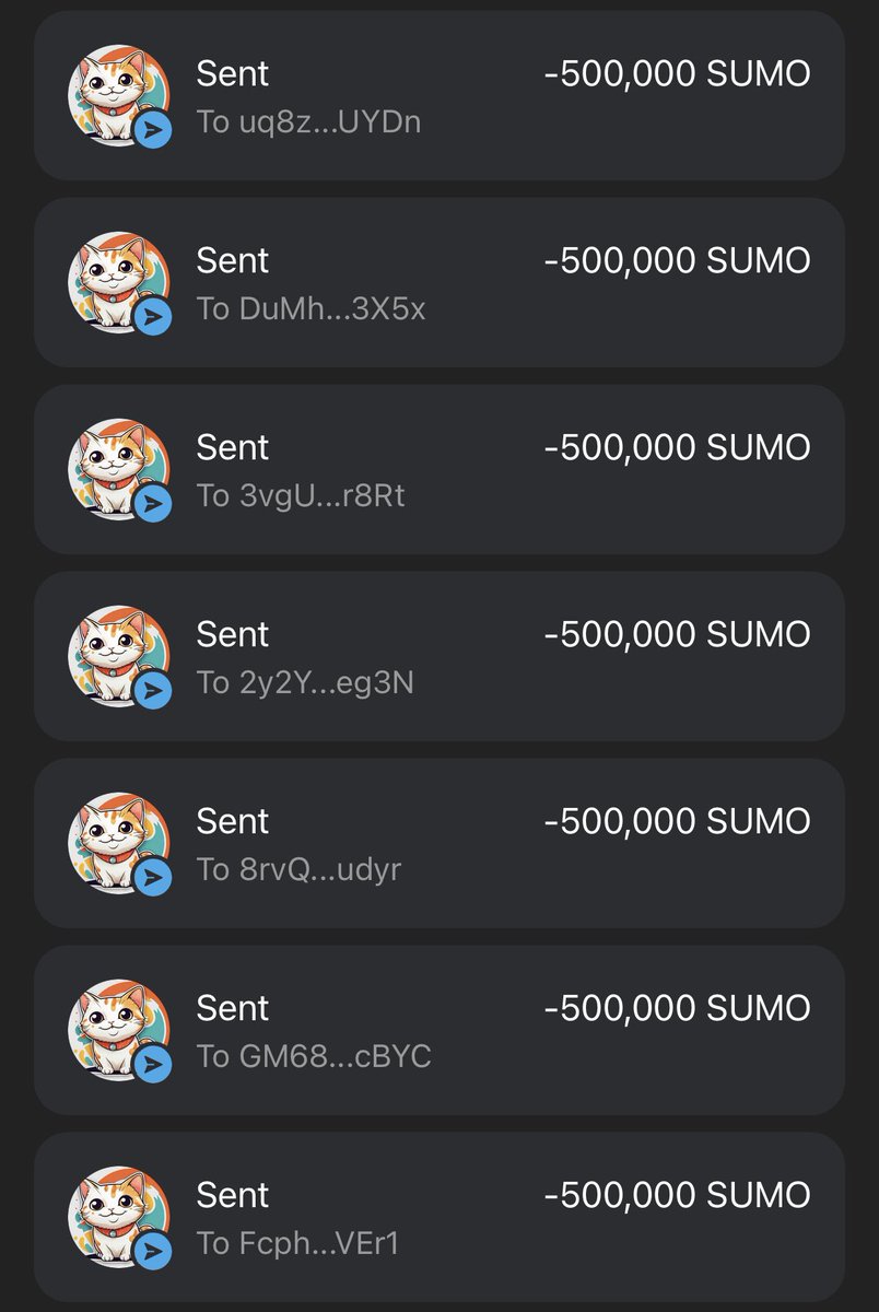 SumoCatCTO's tweet photo. Sending some $SUMO to     

first 500 wallets in the comments !!      

Drop your $SOL address 👇🏻     

Like 👍, Follow &amp; RT🔁

Check your wallet in 24 hours

#SolanaAirdrop #SUMO https://t.co/cVvn0xOqVV