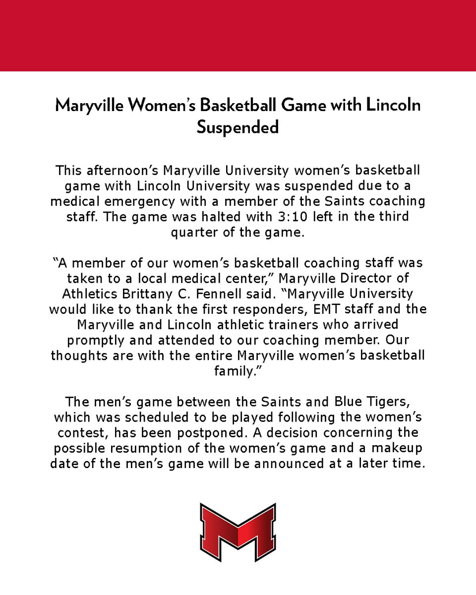 🐾 | Maryville Women’s Basketball Game with Lincoln Suspended