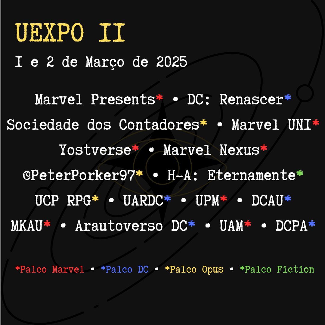 🗓️ UEXPO II, MARQUE A DATA!

@marvelpres_au • @DcRenascer • @sociedadeSDC • <a href="/marvel_uniau/">𝐌𝐚𝐫𝐯𝐞𝐥 𝐔𝐍𝐈 | 𝐔𝐧𝐢𝐯𝐞𝐫𝐬𝐨 𝐀𝐔</a> • <a href="/Yostverse/">Yostverse | Fan AU</a> • <a href="/MarvelNexus412/">Marvel Nexus | Fan AU</a> • <a href="/PeterPorker97/">PeterPorker97</a> • <a href="/HA_Eternamente/">Homem-Aranha • Eternamente</a> • @ucp_rpg • <a href="/uardc_/">𝐔𝐀𝐑𝐃𝐂 - 𝐅𝐀𝐍 𝐀𝐔</a> • <a href="/UPM151/">UPM - Universo Paralelo Marvel</a> • <a href="/NEODCAU/">𝙳𝙲𝙰𝚄*</a> • <a href="/MKAU2025/">MKAU - Marvel Knights Alternative Universe</a> • @cremingostoso • <a href="/UAMarvels/">UAM - Universo Alternativo Marvel</a> • @DCPilares
