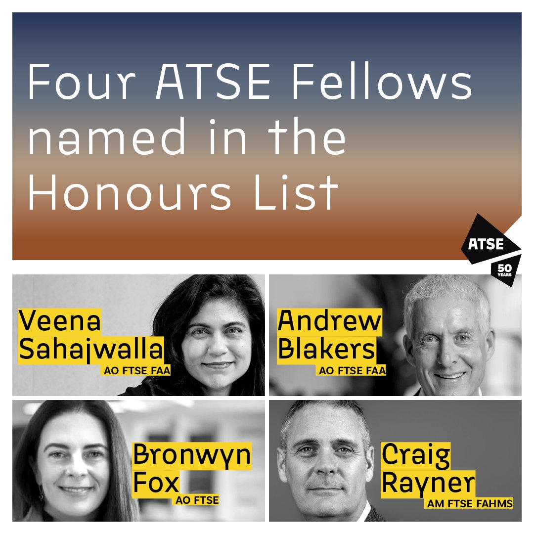 We are delighted to celebrate four esteemed ATSE Fellows who have been recognised in today’s Australia Day honours for their outstanding contributions to science, innovation and research &amp; development in Australia.

🔗 Read more: atse.org.au/news/atse-fell…
#orderofaustralia 👇🏼