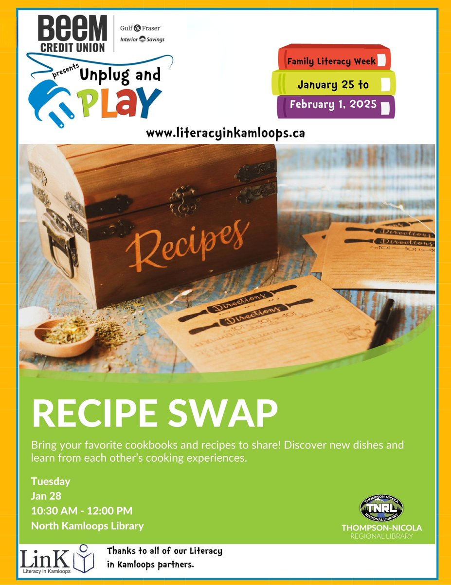 tnrlibrary's tweet image. #UnplugAndPlay Week is here! 🎉 Join us at the #Kamloops libraries for screen-free fun like storytime, TechTinker Time, layered painting, and more. All events are free for all ages! 🧩📚✨ 
ow.ly/ZViZ50UMWNy