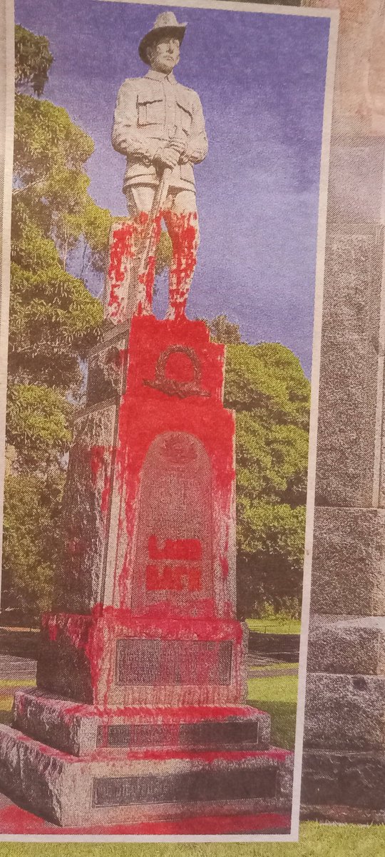 zblackcat2005's tweet photo. Statue commemorating the service of our WW1 veterans has been vandalised, a prelude to the organised anti-Australia Day protests that will  hit our cities today.
Australians will NOT stand for this.

#LestWeForget  
#HappyAustraliaDay  🇦🇺 https://t.co/R2jFuPDH3G