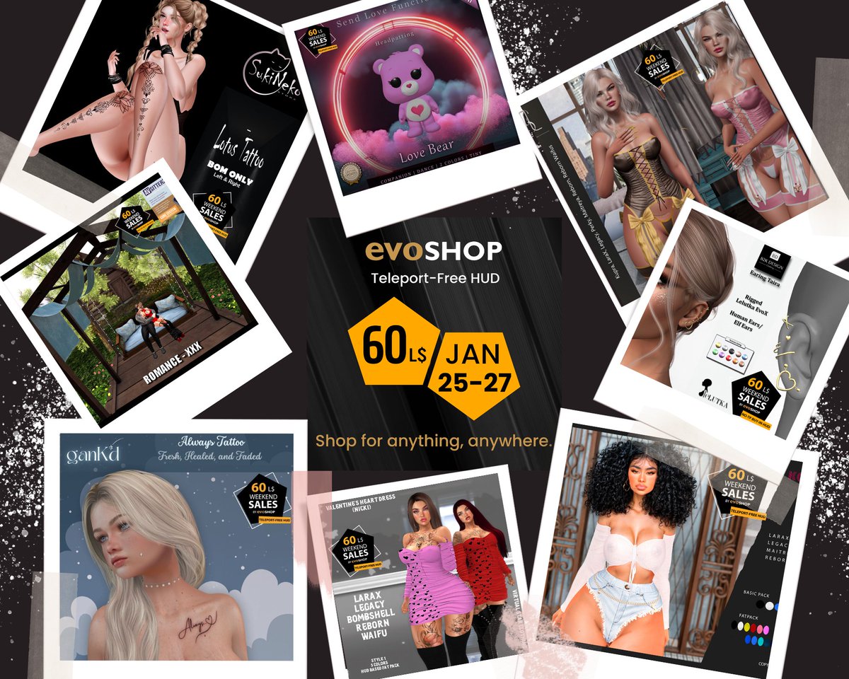 evoshop28's tweet photo. EvoShop Featured Weekend Sales January 25-27
See our featured items and more!
 https://t.co/Gz82Zsldmv
Searching for landmark? Buy without teleporting in HUD:
 https://t.co/ExbOUKVPqh

#NoTP #BuyinHUD #TeleportFree #EvoShop #SecondLife https://t.co/6LpbMgORr3