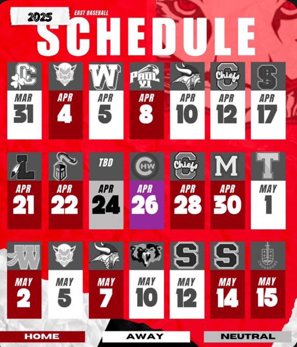 ChEastBaseball's tweet image. 2025 East Baseball Varsity Schedule ⚾️⚾️⚾️