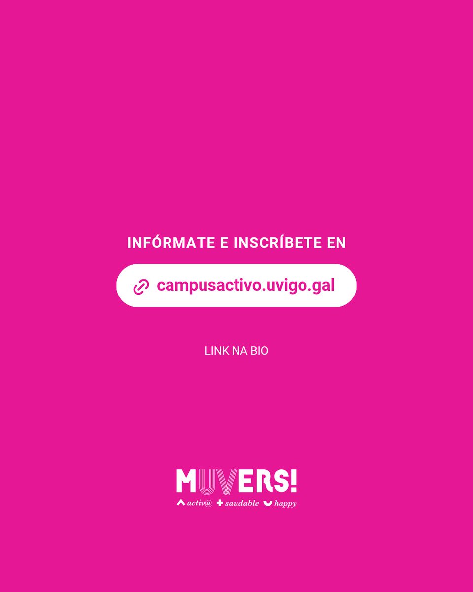 mUVersUvigo's tweet photo. 🏋️♀️💥Do 28 de xaneiro ao 11 de febreiro, aproveita a #QuincenaGratuíta Muver e proba todas as opcións deportivas que, gratis:
✅ Salas de fitness
✅ Actividades dirixidas
✅ Pistas deportivas
🔗 Info e inscricións en 👉 https://t.co/tuWNTCpwun
#DeporteUVigo #Muvers @uvigo https://t.co/oxVkPx4dQD