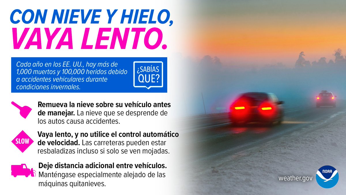 Do your part to keep everyone safe on the road this winter. Learn more at weather.gov/safety/winter 

Haga su parte para mantener a todos seguros en la carretera este invierno. Aprenda más en weather.gov/safety/winter