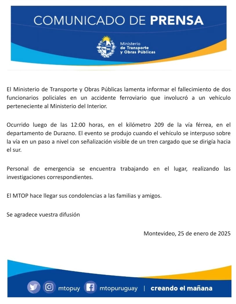 Ministerio de Transporte y Obras Públicas (@mtopuy) on Twitter photo 