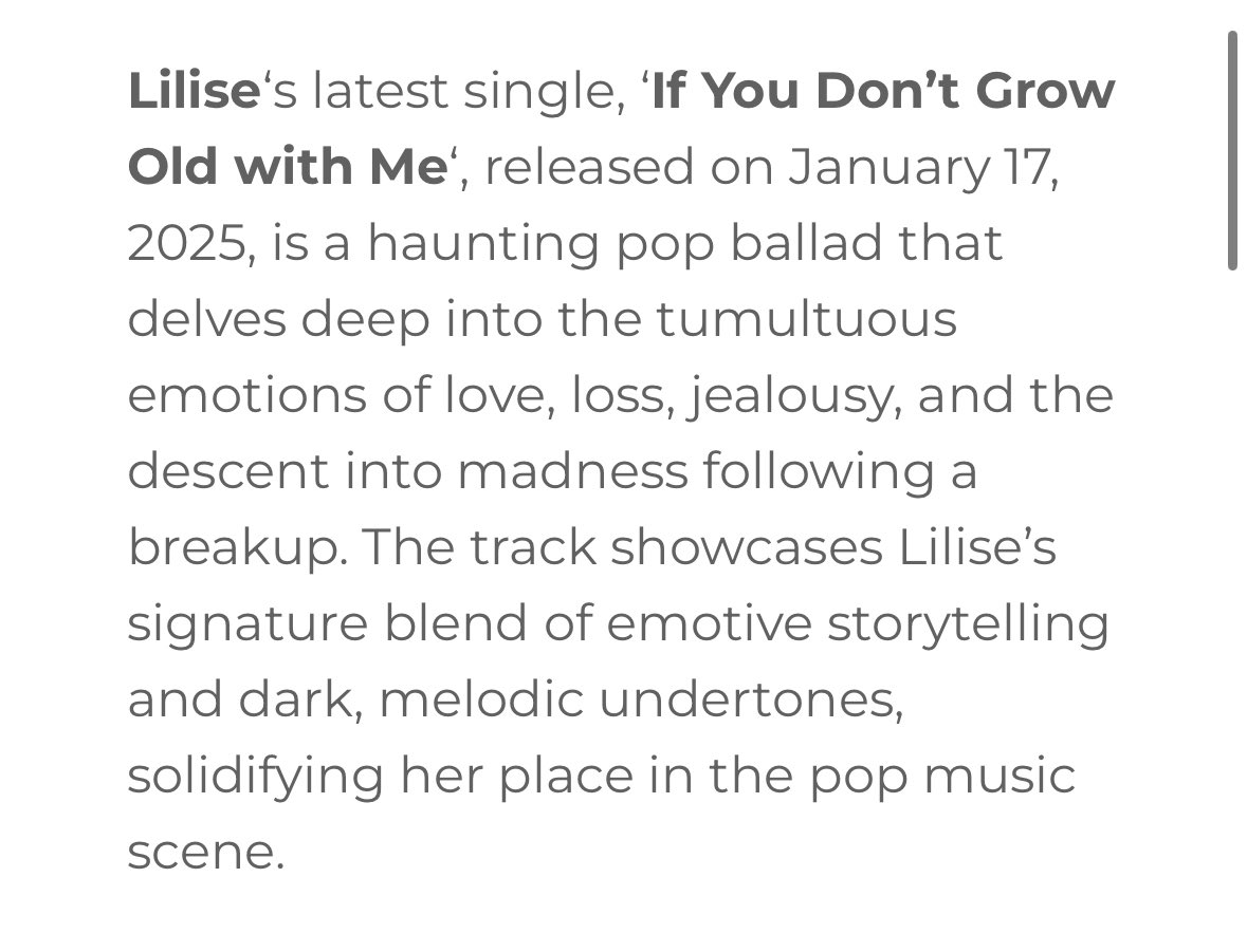 Lilisemusic's tweet photo. So grateful to have such a fabulous article written by @MusicCrowns about my latest single ‘If You Don’t Grow Old with Me’! Read the full article here: https://t.co/NBLfab52Vg #newmusic https://t.co/r5qYGLEMhu