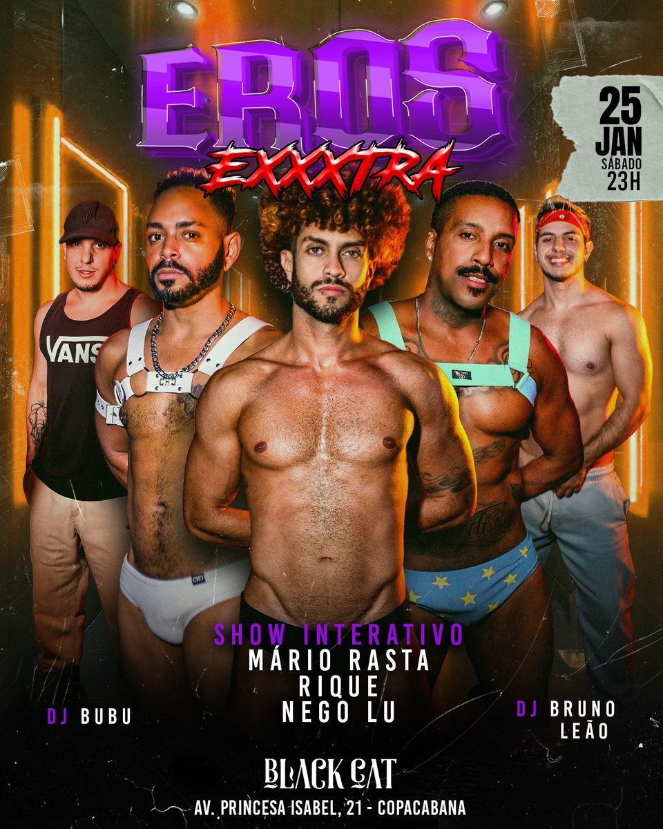 O sábado do <a href="/BarBlackCat/">Black Cat Lounge Bar</a> fica por conta da <a href="/ErosFesta/">Festa Eros</a> , com show interativo, muito eletropop e tribal, o maior dark room da Zona Sul e muito fervo até de manhã! 😈🔞 Garanta seu antecipado! #BlackCatRJ.

sympla.com.br/event__2806756