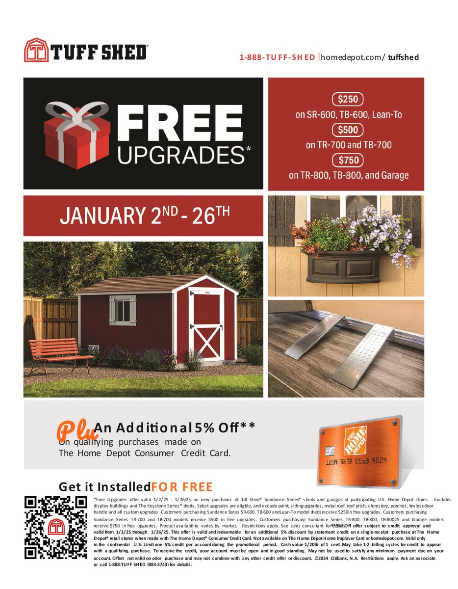 It’s a beautiful day ☀️ to look at Tuff Sheds! Come see me at the PANTANO/Broadway Home Depot location today. My last customer just saved $350 + on their new shed💲💲💲