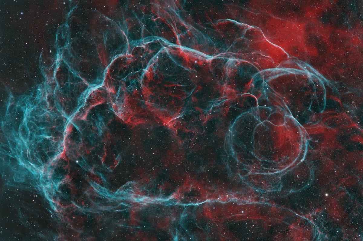 This Dynamic image of Gum 16 was taken by group member "makinbacon"
This a an HOO rendition of the Vela Supernova Remnant located in the southern hemisphere constellation of Vela. Estimates put the supernova event ~11k years ago.  The link in our Bio leads to more Astronomy!
