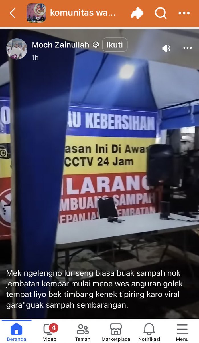 hdyaaaah's tweet photo. tak kasih info min di pasar induk gadang sekarang wes ada pos jaga e cek gak tuman seng seneng buang sampah ndek jembatan iku @infomalang 
maaf gak ada video asli ini cuma tak ss dari fb 🙏🏻 https://t.co/ExlpnYkdFY
