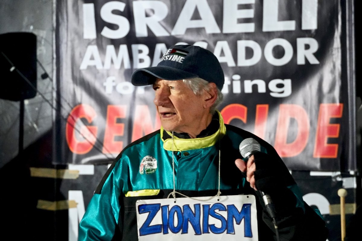 Comrade speaking <a href="/IJAN_Network/">IJAN</a> protest against <a href="/TzipiHotovely/">Tzipi Hotovely</a> at Swiss Cottage yesterday