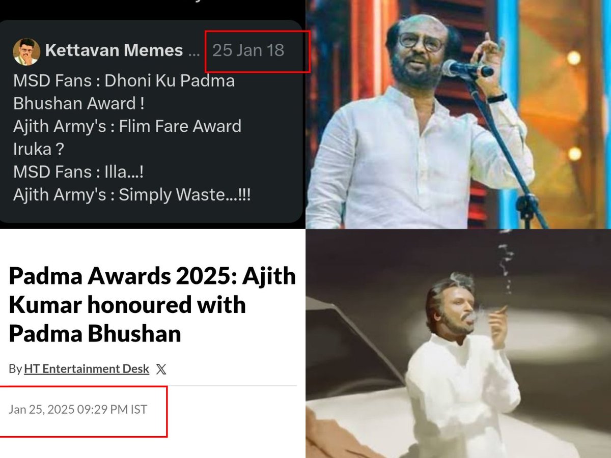 TrollywoodX's tweet photo. Adhe 25th January. Exactly 7 years later (adhe 7 thaan da). 

Vidraa vandiya Rashtrapati Bhavan ku.. 

#PadmaBhushan #AjithKumar https://t.co/WTIN0ao5uI
