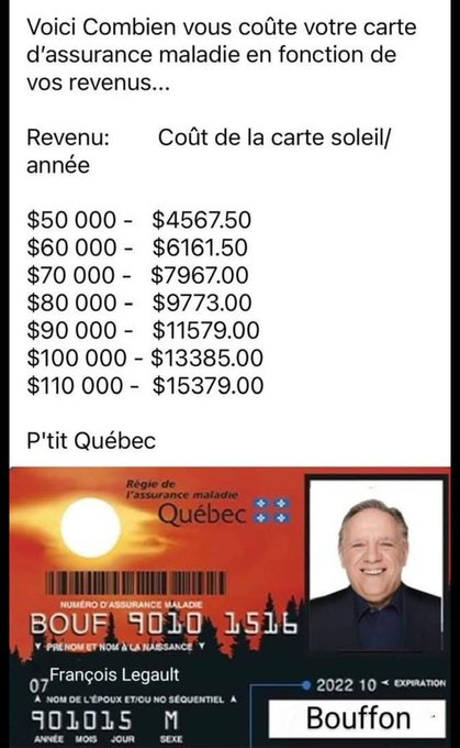 👉Santé au Québec
Quand des menteurs vous répètent que le système de santé est "gratuit" au Québec.
Pensez-y quand vous ferez votre déclaration d'impôts!
Ne pensez pas que Trump ignore ces montants.
Idem pour les vaccins!
Il est temps de réformer nos systèmes à travers le Canada