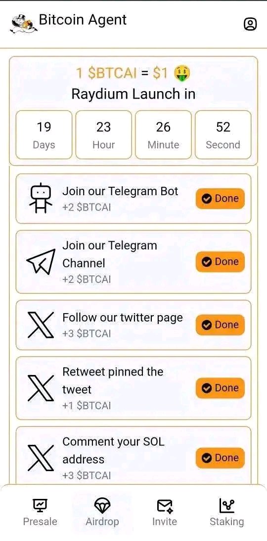 RubiMigration's tweet photo. $BTCAI #Airdrop for 10,000 users
Ends Tomorrow!
$15 per user = 15 $BTCAI
20% (3 $BTCAI ~ $3) per referrer!
Listing: 1 $BTCAI = $1
Join Link πππ
https://t.co/6mSVOjYTi4
BTCAI will be listed at raydium and top tier exchanges on the 14th February 2025.
$SOL $BTC #btcagent https://t.co/js8Za1GUnc