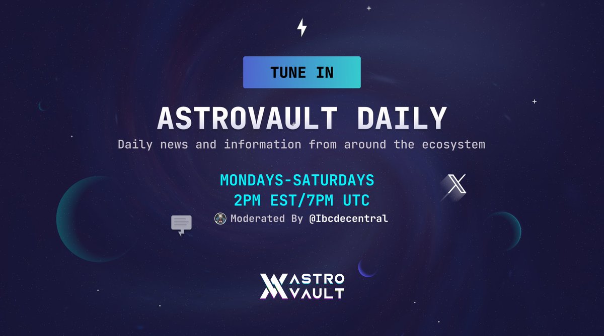 Astrovault (@axvdex) on Twitter photo Join us for Astrovault Daily with our host <a href="/IBCDecentral/">IBCDecentral</a> and special guest <a href="/DecentrNet/">Decentr Web3 Browser</a>. Will be one you don't want to miss.
x.com/i/spaces/1gqxv… Join us for Astrovault Daily with our host <a href="/IBCDecentral/">IBCDecentral</a> and special guest <a href="/DecentrNet/">Decentr Web3 Browser</a>. Will be one you don't want to miss.
x.com/i/spaces/1gqxv…