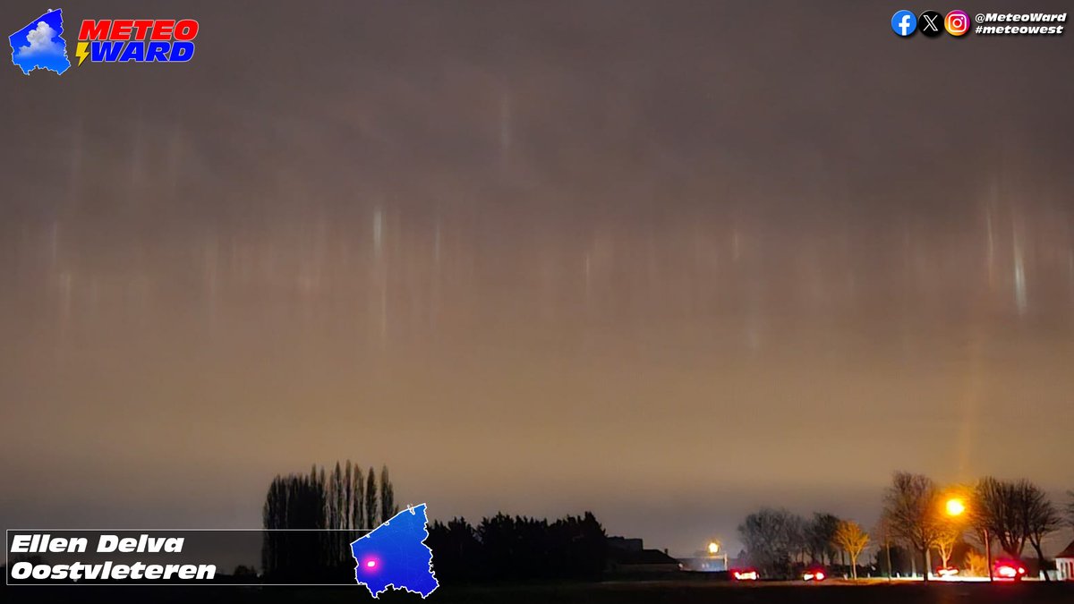 MeteoWard's tweet photo. WOW! Er werden vanavond rond 18u30 zeldzame #lichtpilaren waargenomen in de regio van #Vleteren/#Woesten (richting #Ieper). Dit fenomeen wordt vooral in het hoge noorden (Canada & Scandinavië) waargenomen. @FocusWTV @KW__be
© Ellen Delva - #Oostvleteren
https://t.co/bLWEKS60jf https://t.co/cb3kfGRw3M