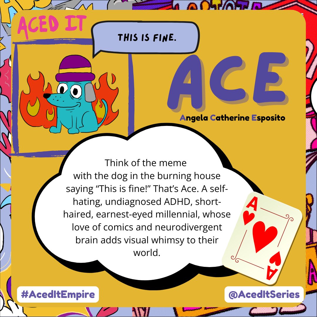 AcedItSeries's tweet image. Our lead character Ace can be compared to that photo with the dog in the fire saying ‘this is fine’ as the world happens around them, they start to realize maybe it’s not fine. #AcedItEmpire #CharacterDescription #AsexualPanromantic #NonBinaryCharacter #AsexualRepresentation