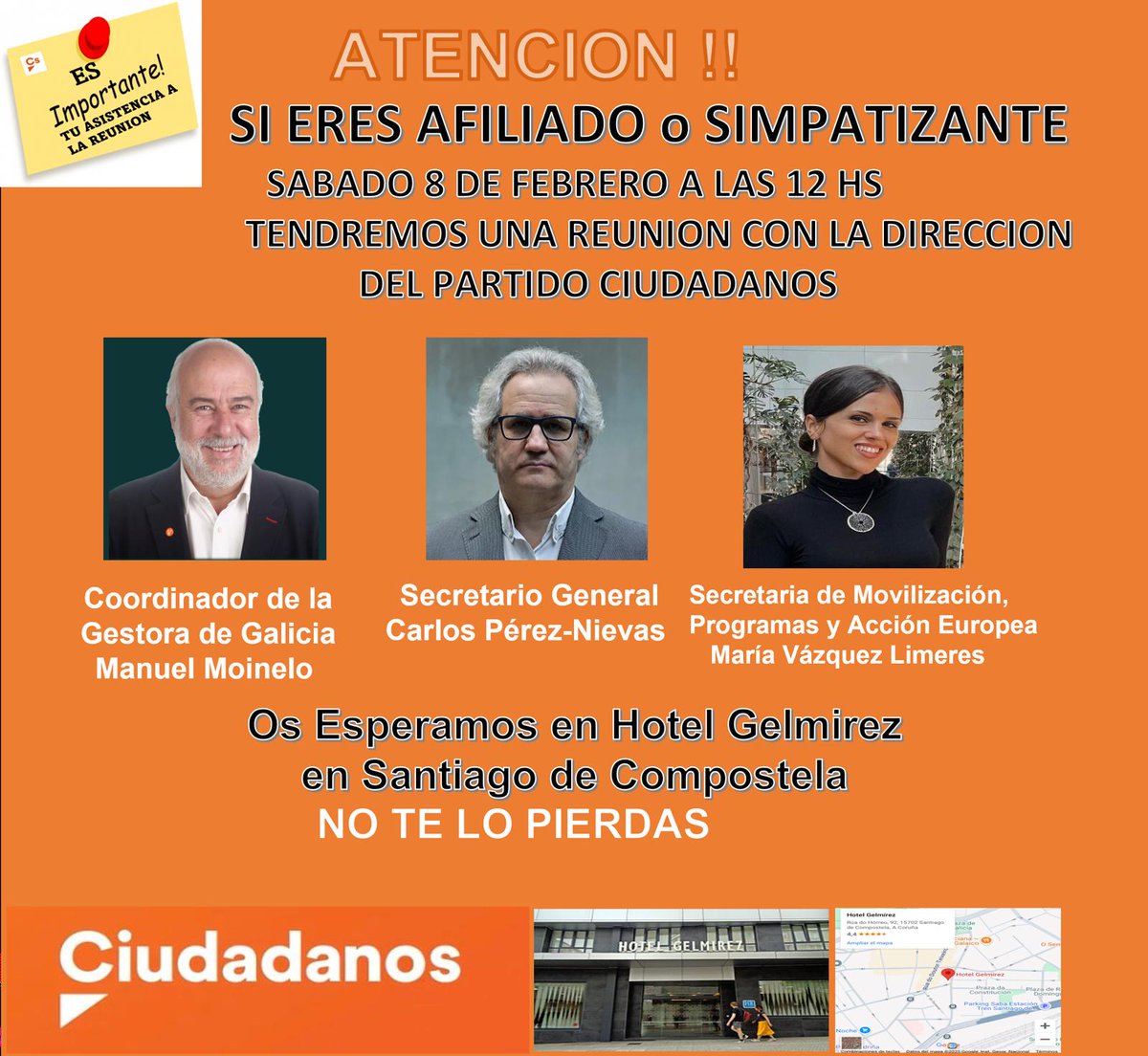 ℹ️ Si estás interesado/a en participar en este evento envía un correo a galiciasur@ciudadanos-cs.org o simplemente ponte en contacto con nosotros por mensaje directo, te informaremos de todo lo que necesites saber. 💪🍊